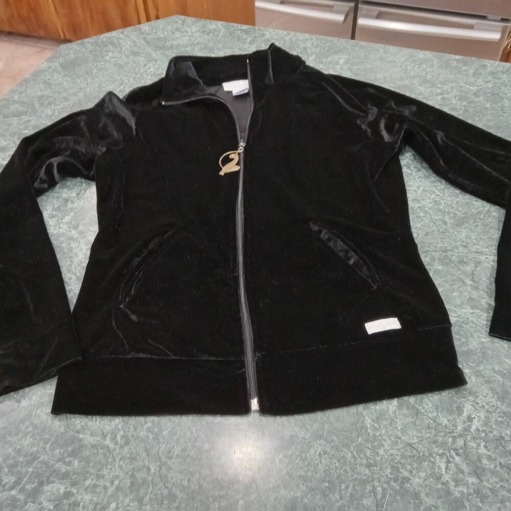 Baby Phat Track Jacket Women's Black Sz S Cat Embossed Velvet Zip Up 90's Y2K - Picture 1 of 13